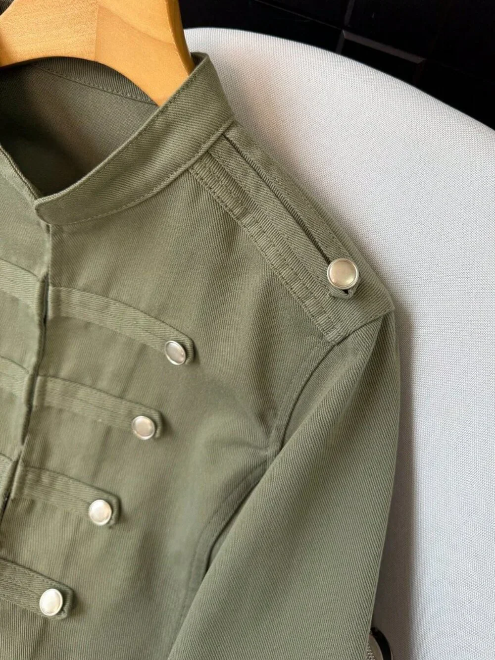 Olive Green Casual Women's Elegant Button Washed Jacket